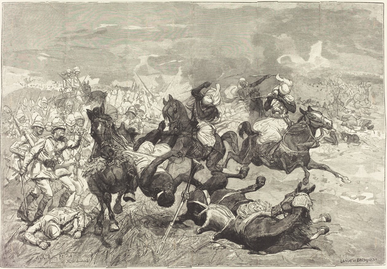 I Sudan: Slaget ved El-Teb af Auguste Lepère and Jacques Beltrand after Józef Chelmonski