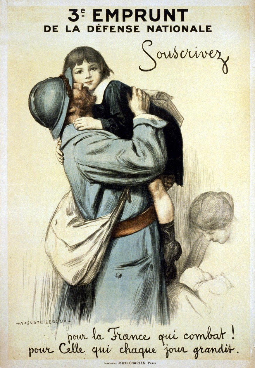 Tredje lån til det nationale forsvar "Abonner på Frankrig, der kæmper, og på det, der vokser hver dag" - Plakat af Auguste Leroux
