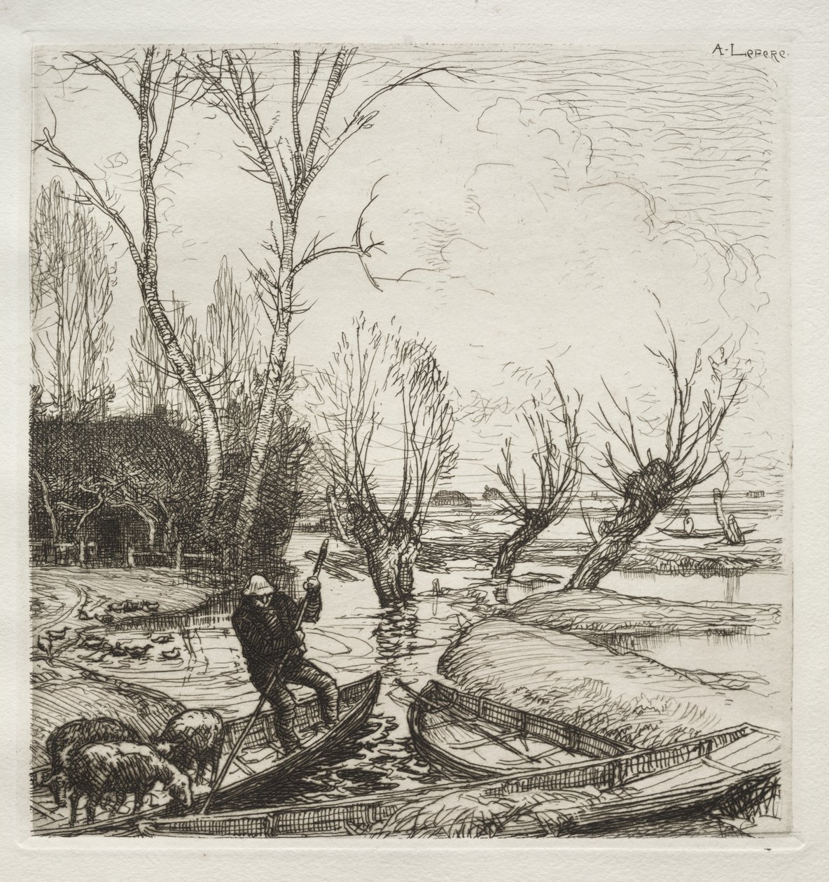 I den oversvømmede Marsh: Hyrdinden af Auguste Louis Lepère