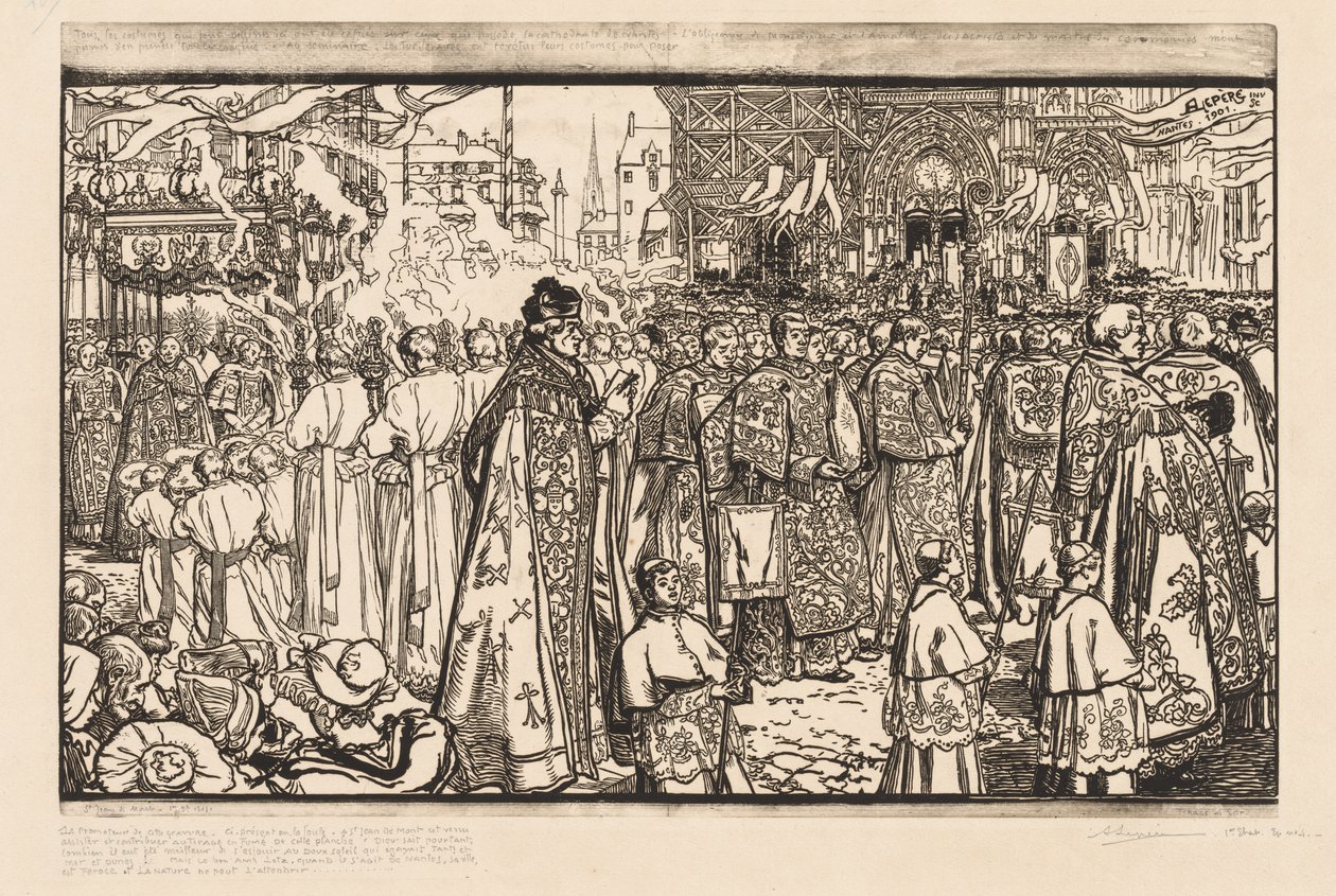 Corpus Christi processionen i Nantes af Auguste Louis Lepère
