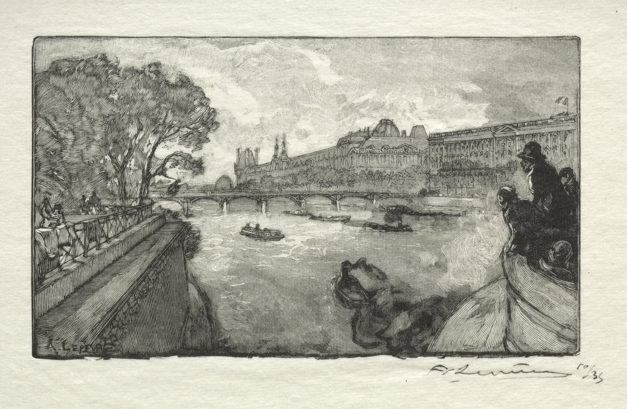 Louvre, set fra Pont Neuf af Auguste Louis Lepère