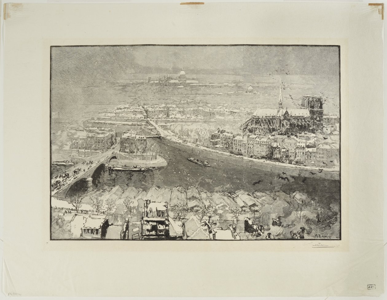 Paris under sneen, set fra toppen af Saint-Gervais af Auguste Louis Lepère