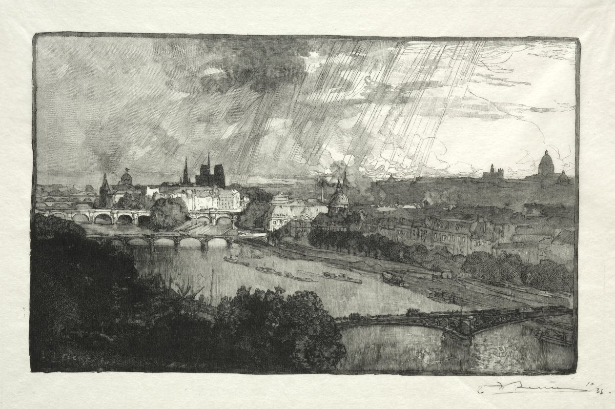 Paris, set fra Pavillon de Flore af Auguste Louis Lepère