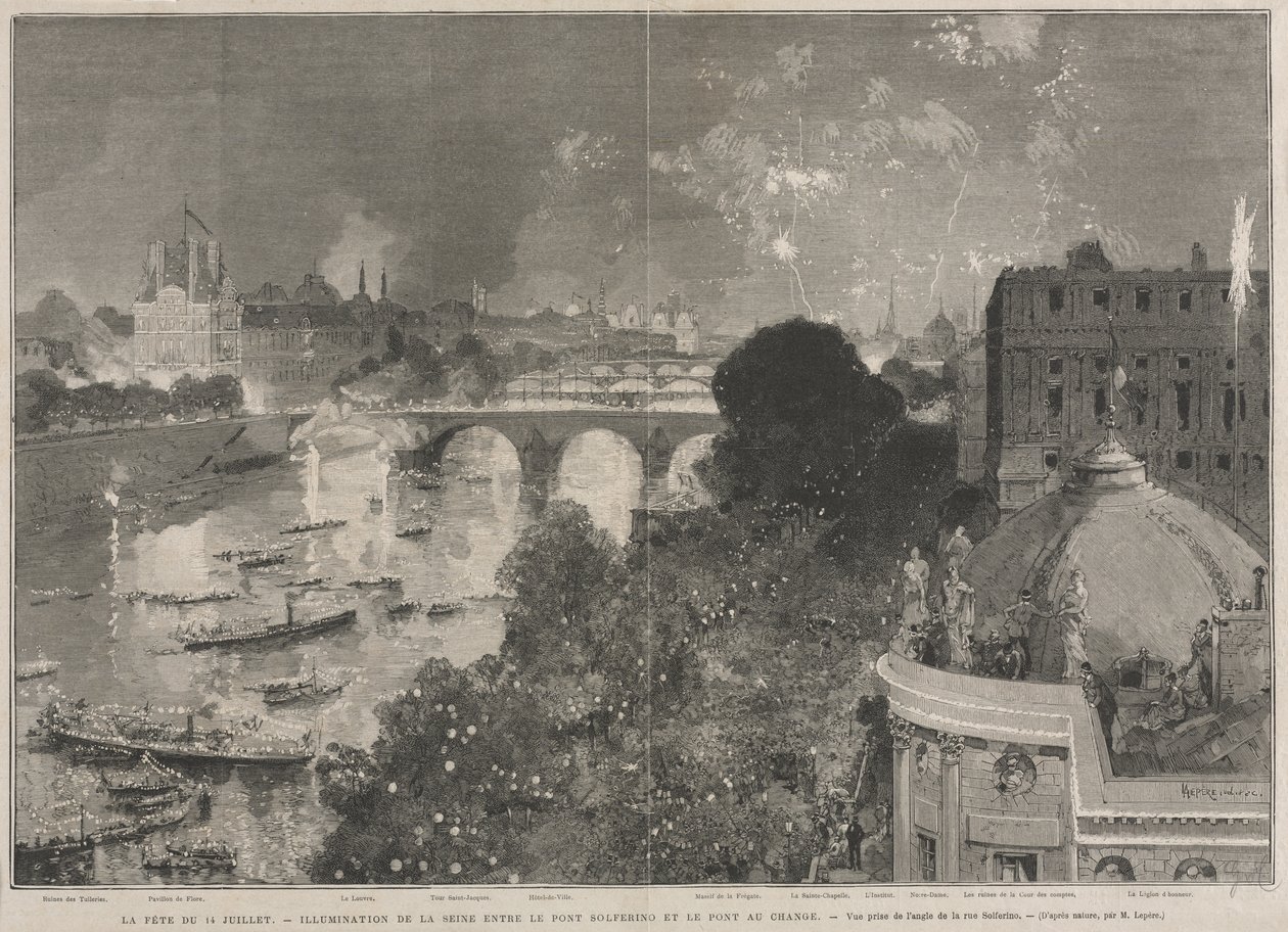 14. juli-festen, belysning af Place de la République (efter H. Scott) af Auguste Louis Lepère