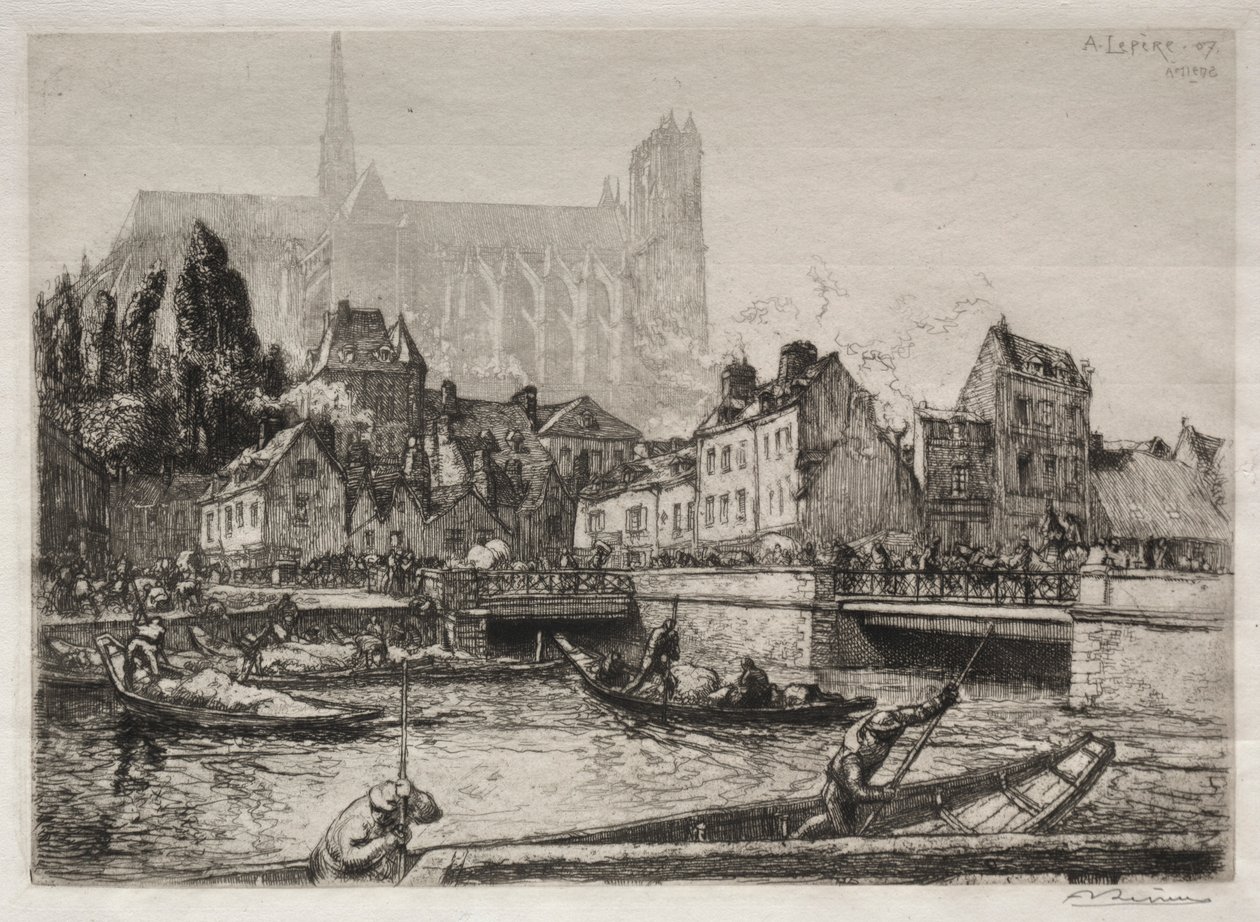 Ankomster af grøntsager-Amiens, 1907. af Auguste Louis Lepère