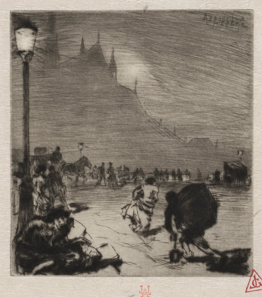 På hjørnet af Pont-aux-Doubles. af Auguste Louis Lepère