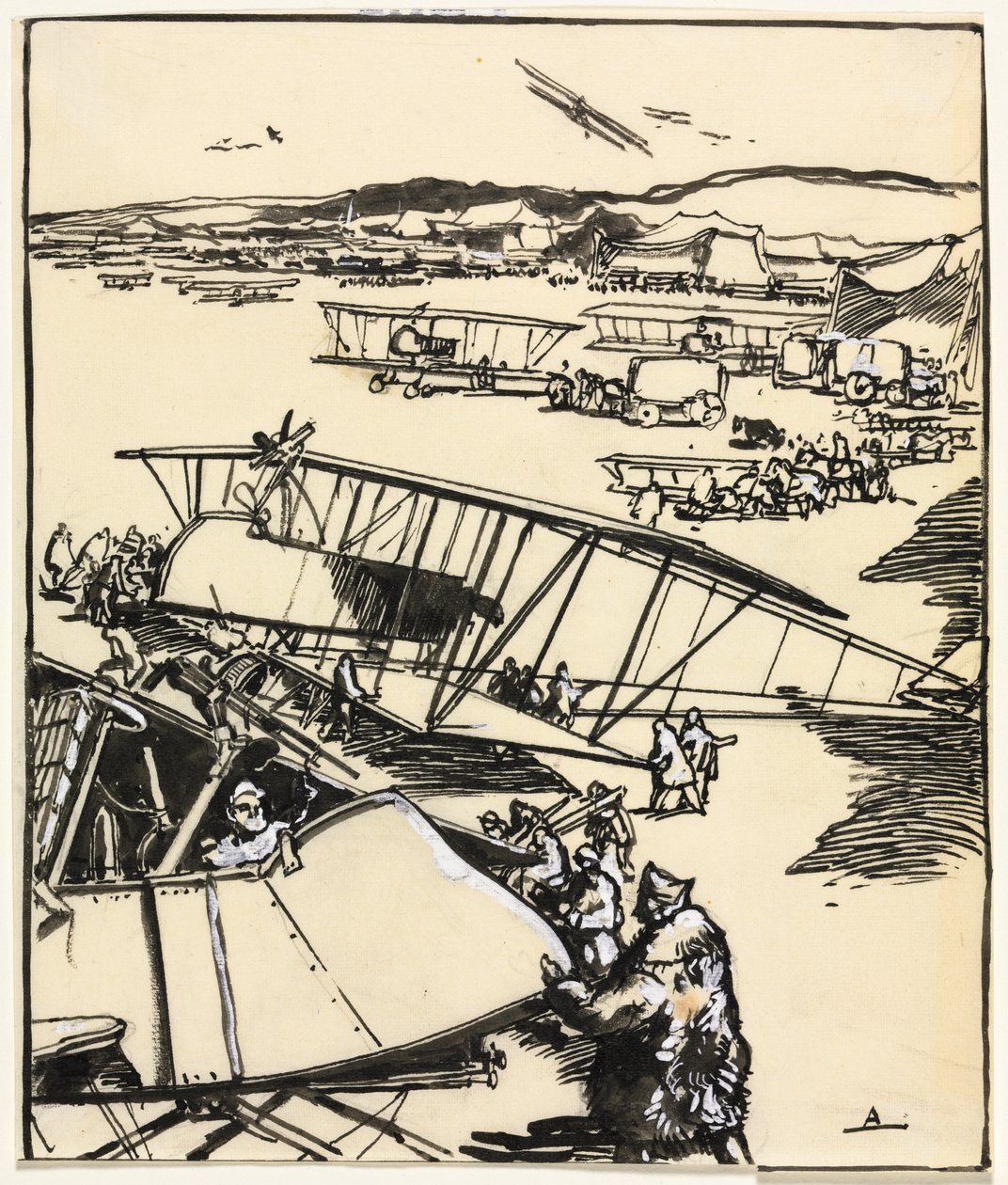 Flyvemaskiner hviler på jorden (recto) af Auguste Louis Lepère
