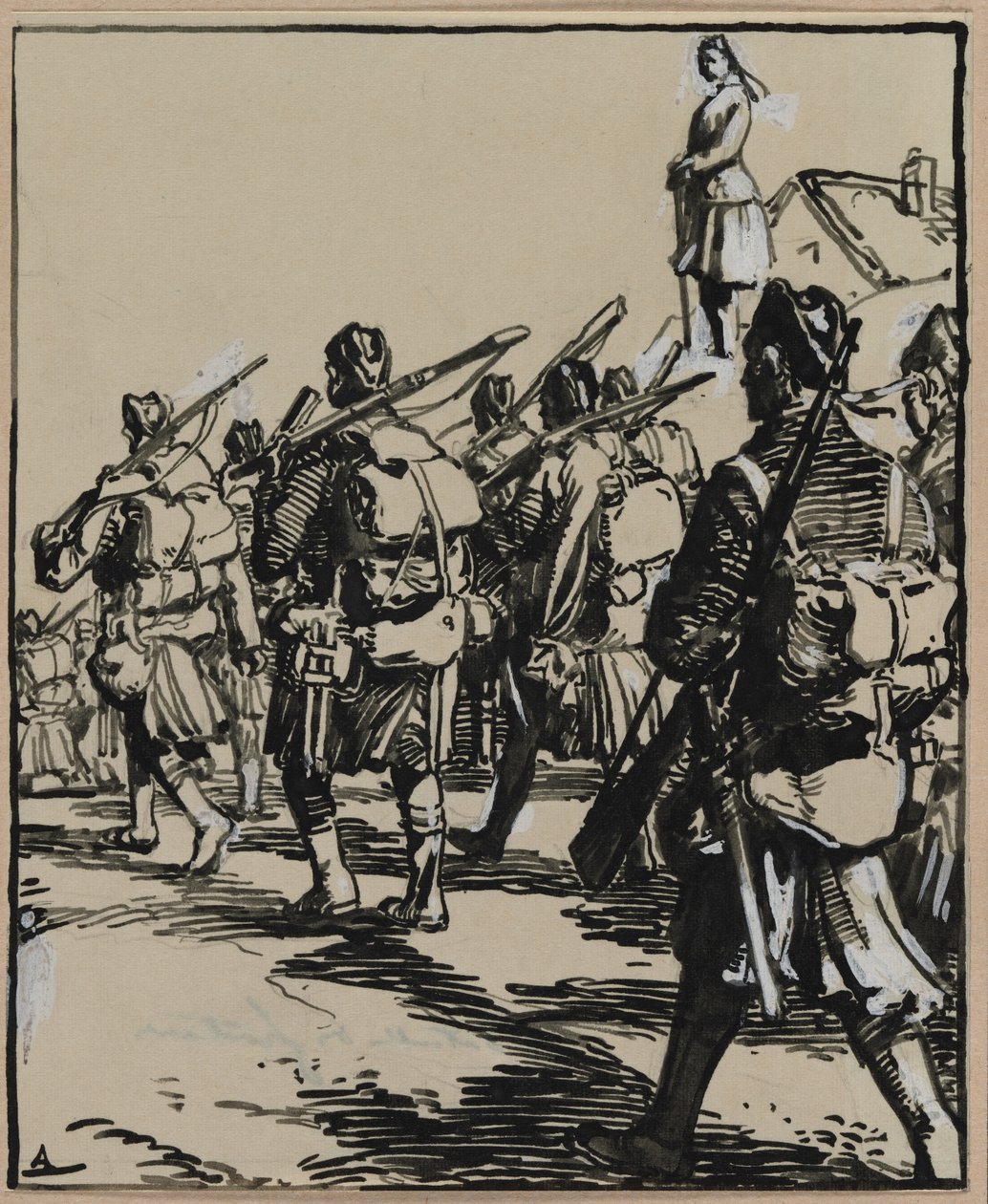 Battle of the Borders: gruppe af britiske soldater, 1914. af Auguste Louis Lepère