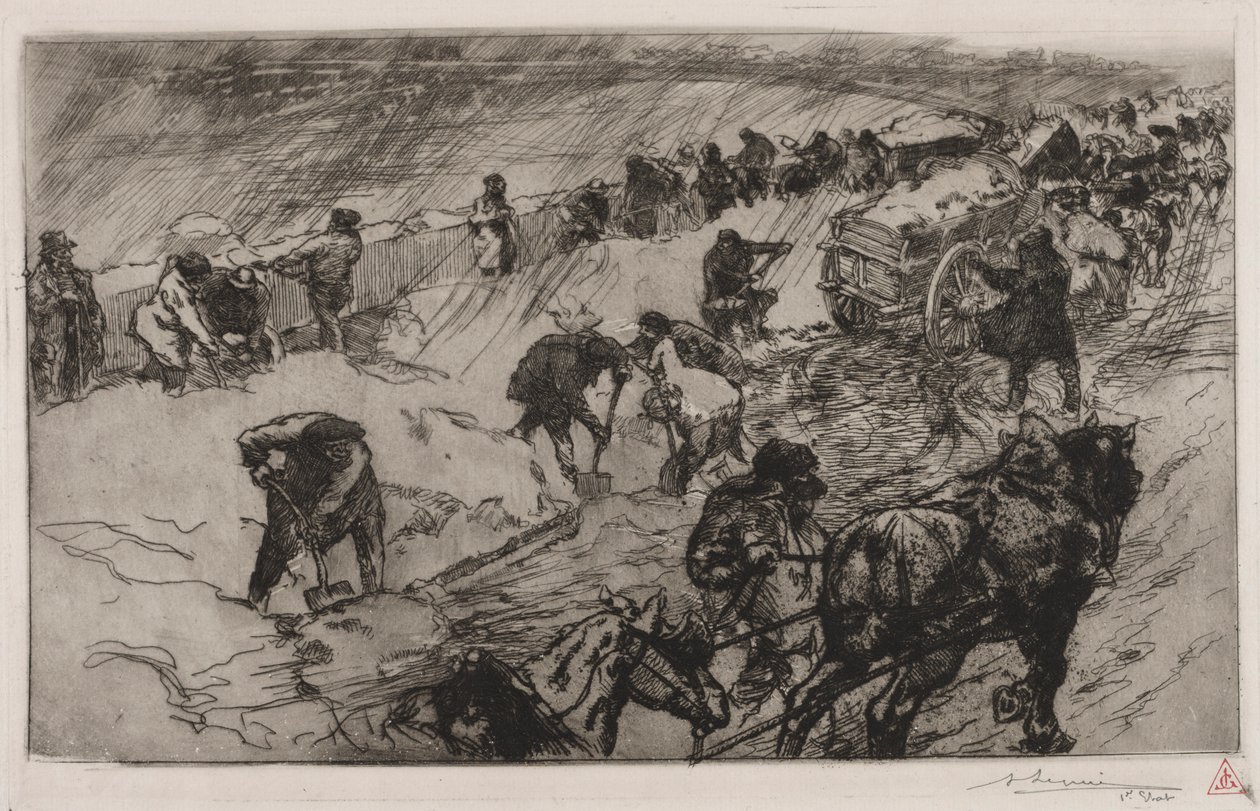 Kamp mod sneen, Quai aux Fleurs, 1890. af Auguste Louis Lepère