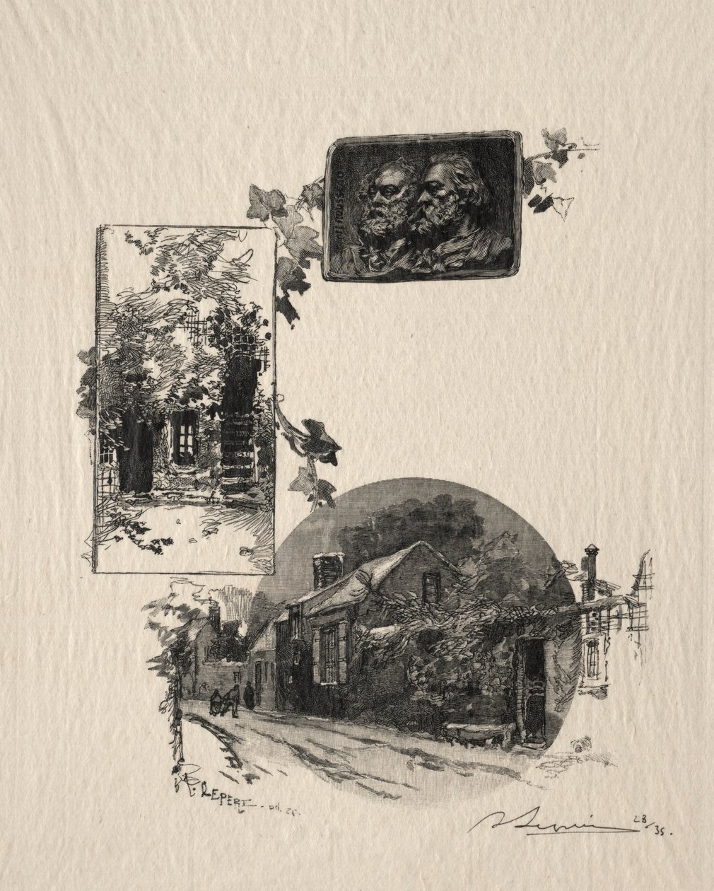 Indgang til Rousseau-værkstedet og Maison de Millet, 1887. af Auguste Louis Lepère