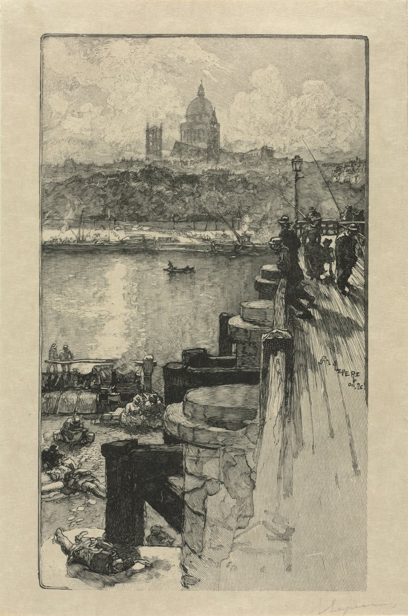 [Fiskere på en mole, Paris] af Auguste Louis Lepère