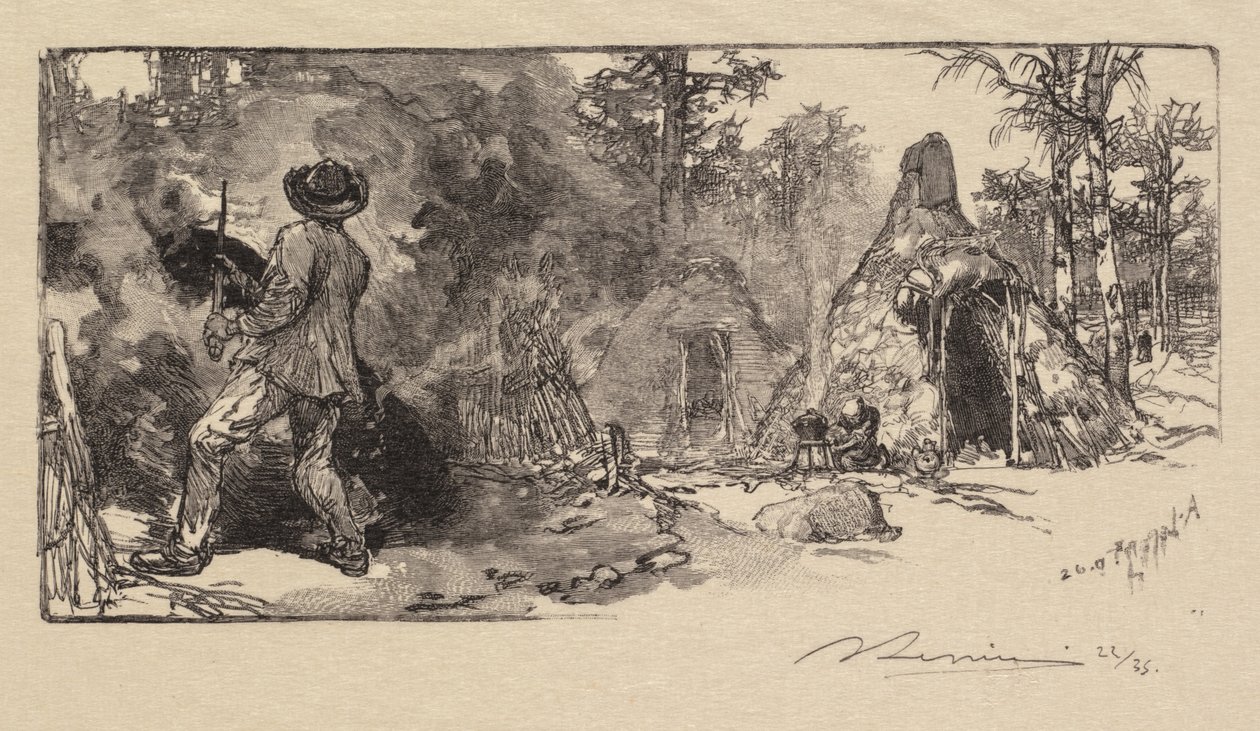 Fontainebleau Forest: Coalmen The Forest of Fontainebleau: The Charbonniers, 1890. af Auguste Louis Lepère
