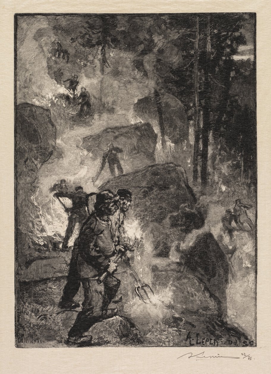 Fontainebleau Forest: Fern Burners The Forest of Fontainebleau: The Fern Burners, 1890. af Auguste Louis Lepère