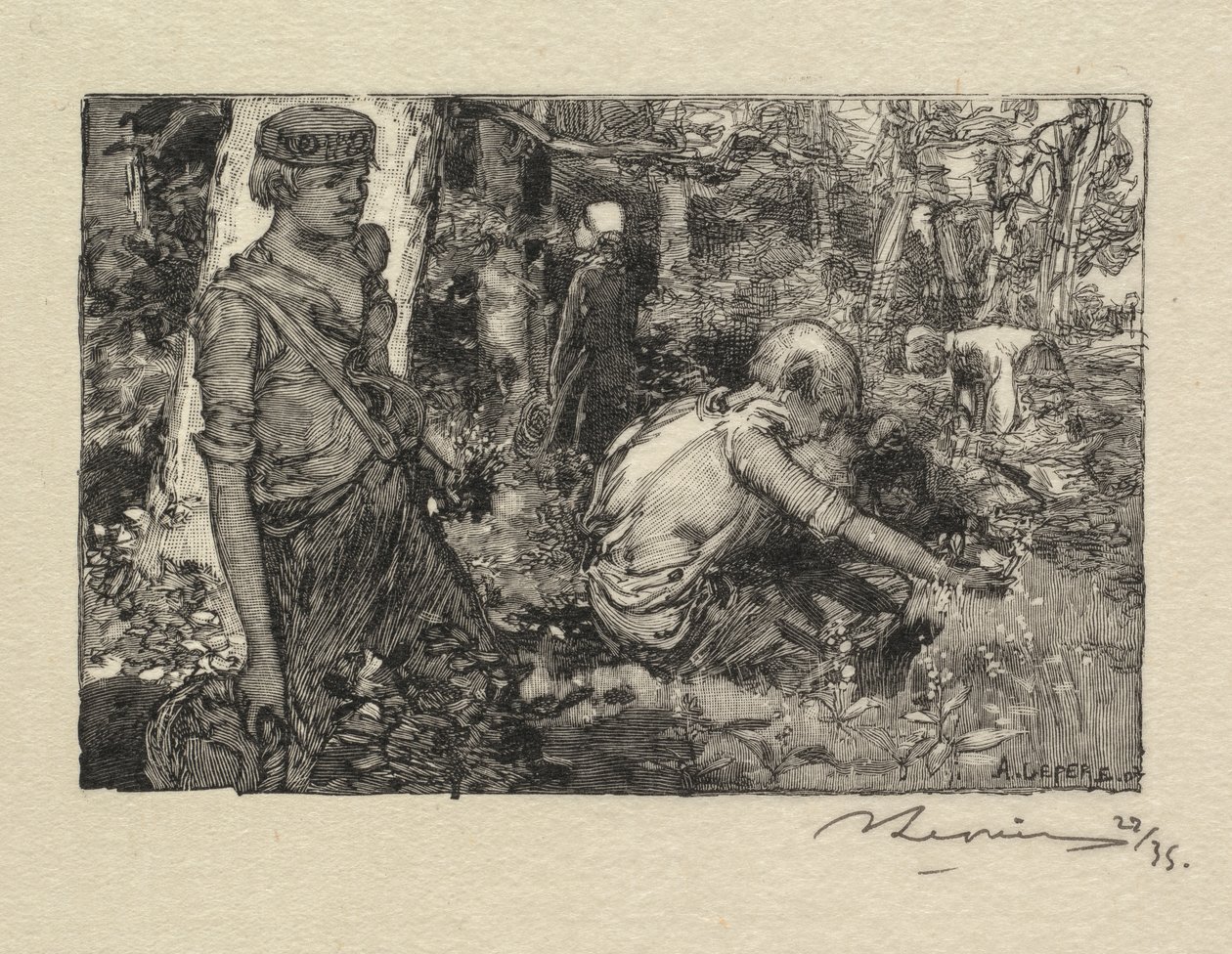 Fontainebleau Skov: Gatherine Lily-of-the-Valley La Forêt de Fontainebleau..., 1890. af Auguste Louis Lepère
