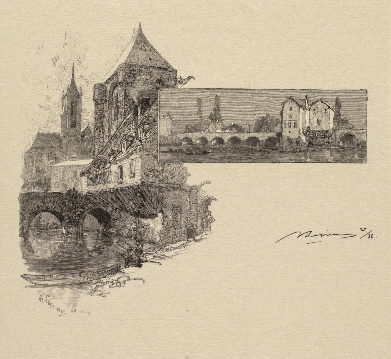 Fontainebleau Skov: Moret, Skovmøllen La Forêt de Fontainebleau..., 1890. af Auguste Louis Lepère