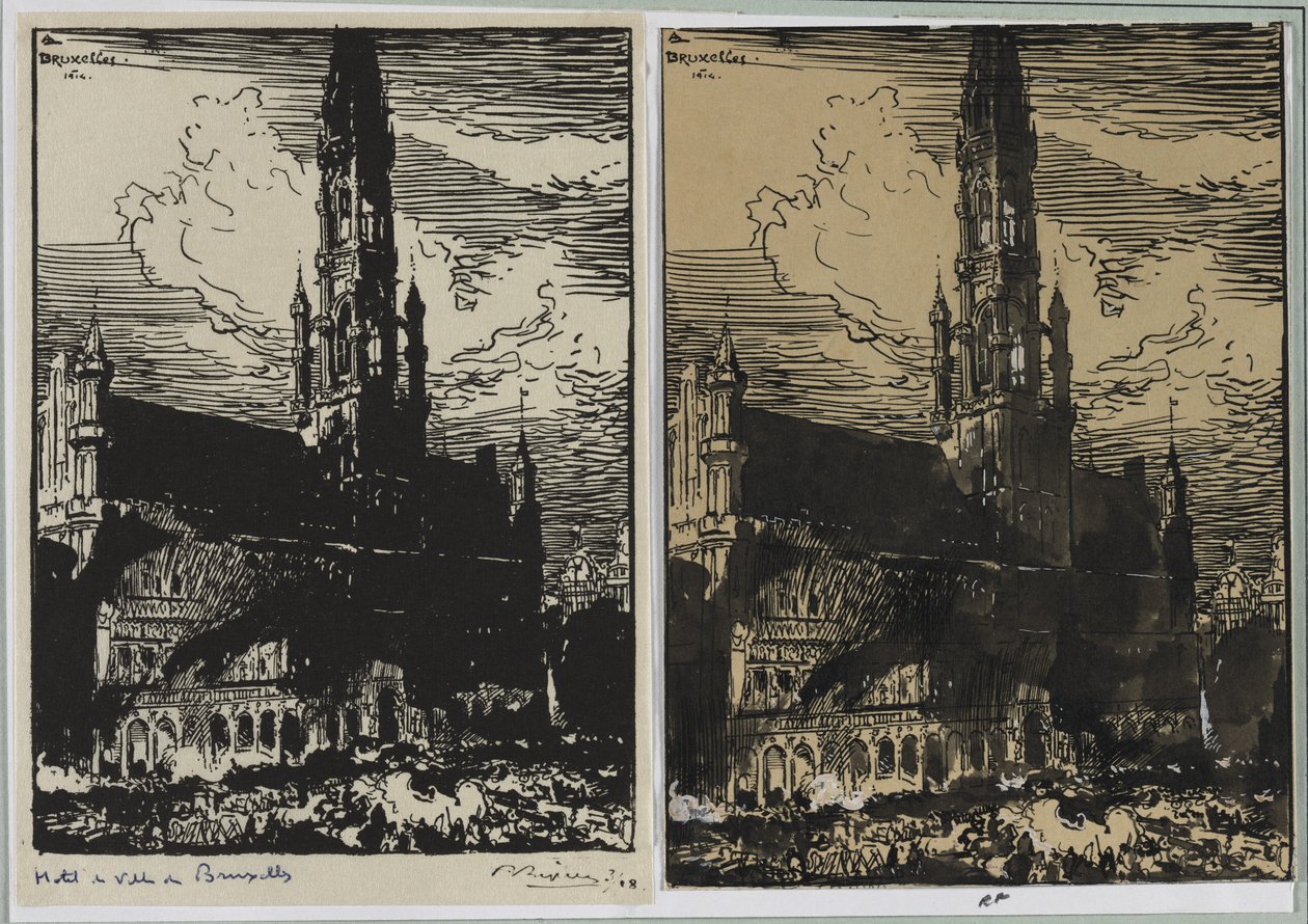 Bruxelles rådhus i brand af Auguste Louis Lepère