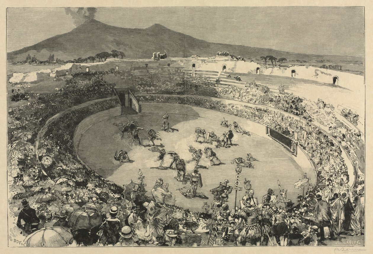 Italien. Festivalen i Pompeji, Gladiatorernes cirkus af Auguste Louis Lepère