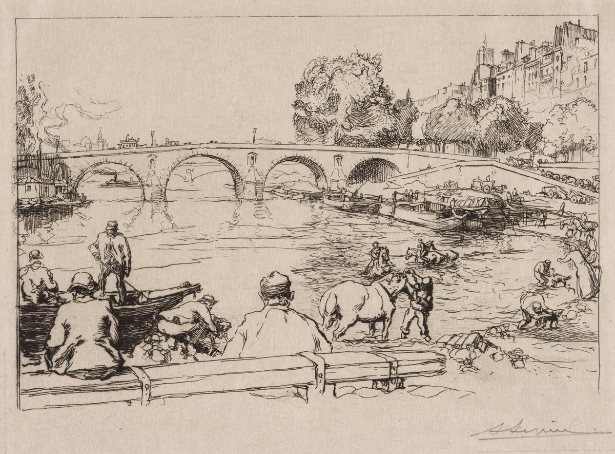 Drikkestedet ved Pont Marie, 1912. af Auguste Louis Lepère