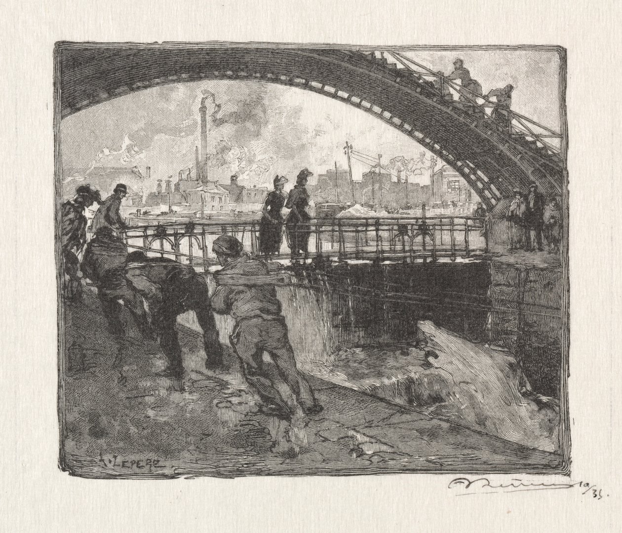 Canal St. Martin-slusen af Auguste Louis Lepère