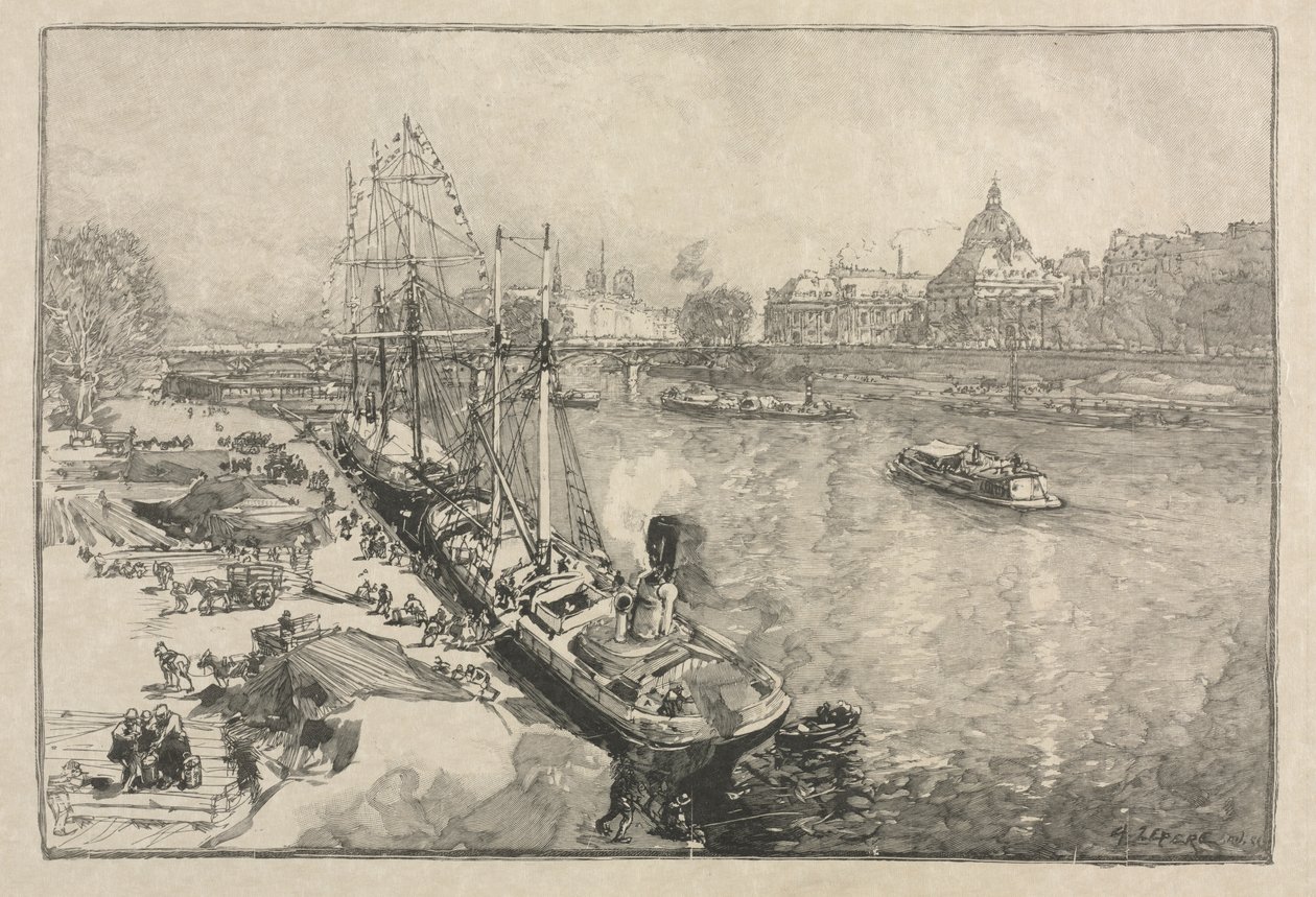 [Stort dampskib ved Dock, Paris] af Auguste Louis Lepère