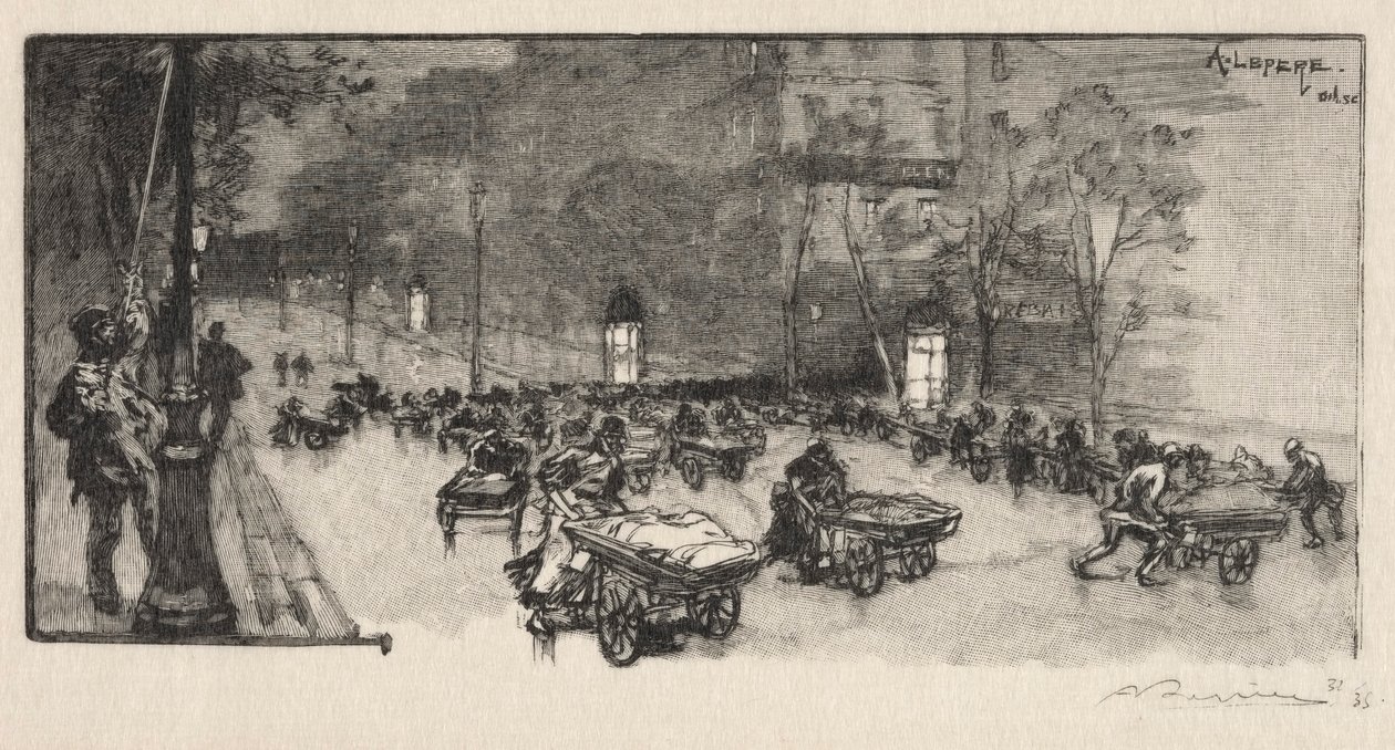 Boulevarden, på hjørnet af Faubourg Montmartre af Auguste Louis Lepère
