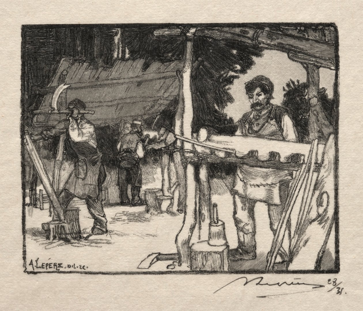 Lath Maker, 1889. af Auguste Louis Lepère