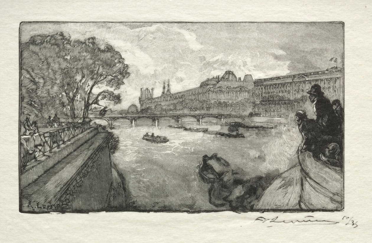 Louvre, set fra Pont Neuf, 1890. af Auguste Louis Lepère