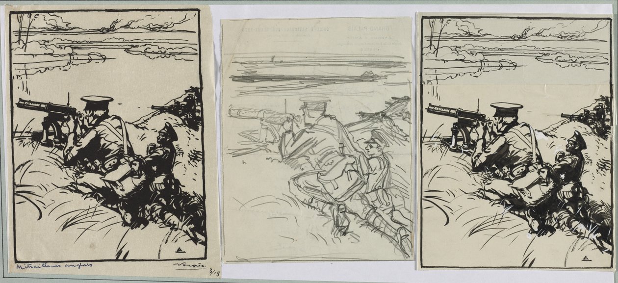 Engelske maskingeværere, 1914. af Auguste Louis Lepère