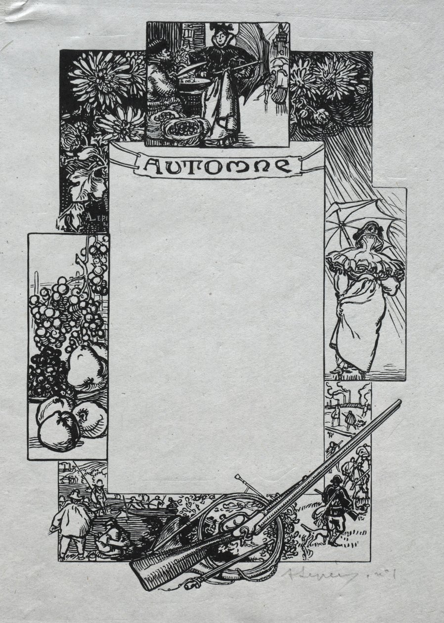 Paris Almanac, 1897: Dekorativ kant, efterår, 1897. af Auguste Louis Lepère