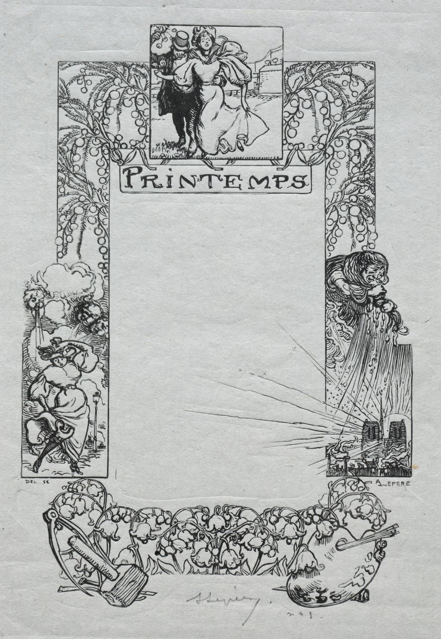 Paris-almanak, 1897: Dekorativ kant, forår af Auguste Louis Lepère