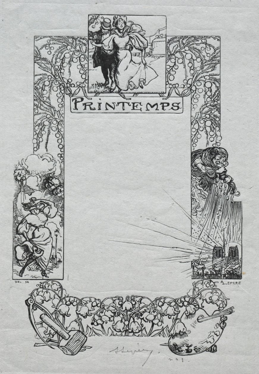 Paris Almanac, 1897: Dekorativ grænse, forår, 1897. af Auguste Louis Lepère