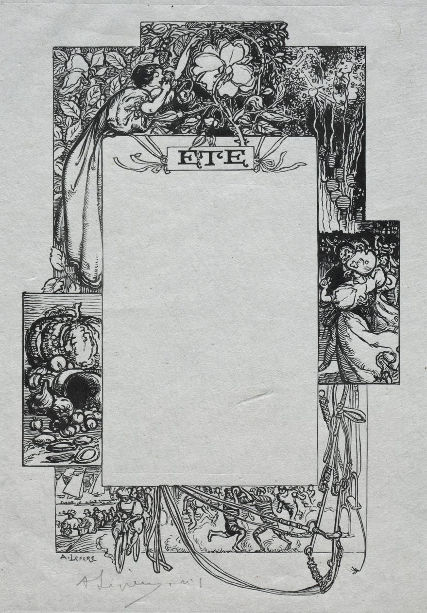 Paris Almanac, 1897: Dekorativ grænse, sommer, 1897. af Auguste Louis Lepère