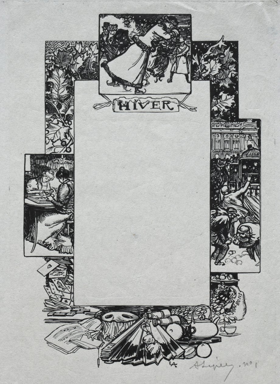 Paris Almanac, 1897: Dekorativ grænse, vinter, 1897. af Auguste Louis Lepère