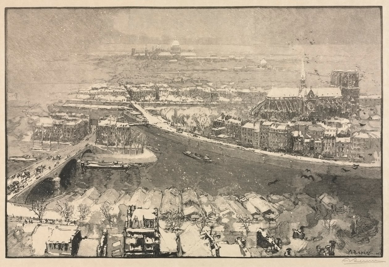 Paris under sne, 1890. af Auguste Louis Lepère