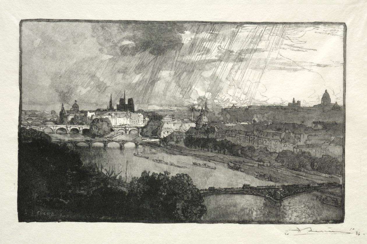 Paris, set fra Pavillon de Flore af Auguste Louis Lepère