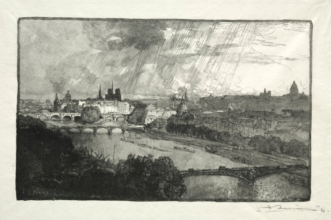 Paris, set fra Pavillon de Flore, 1890. af Auguste Louis Lepère