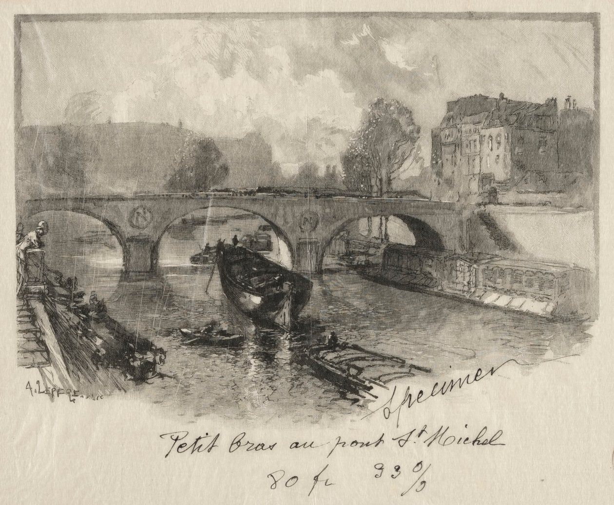 Håndvåben ved Pont St. Michel. af Auguste Louis Lepère