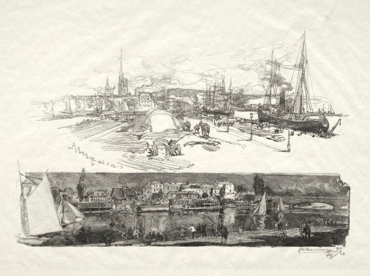 Illustreret Rouen: The New Quays-Ile La Croix, 1896. af Auguste Louis Lepère