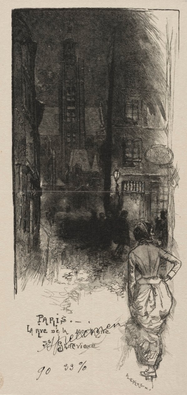 Rue de la Montagne, St. Genevieve af Auguste Louis Lepère