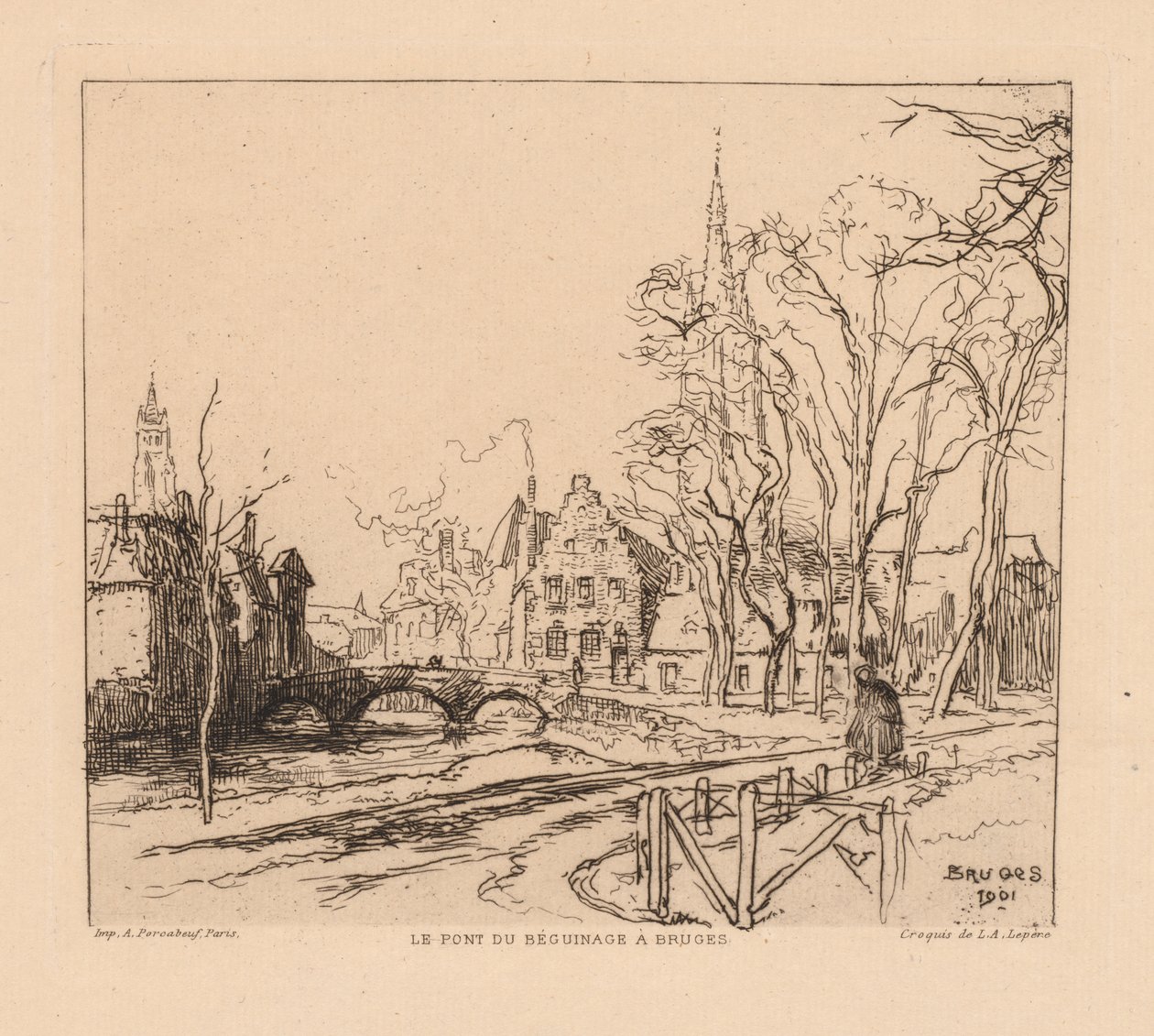 Beguinagebroen i Brugge af Auguste Louis Lepère