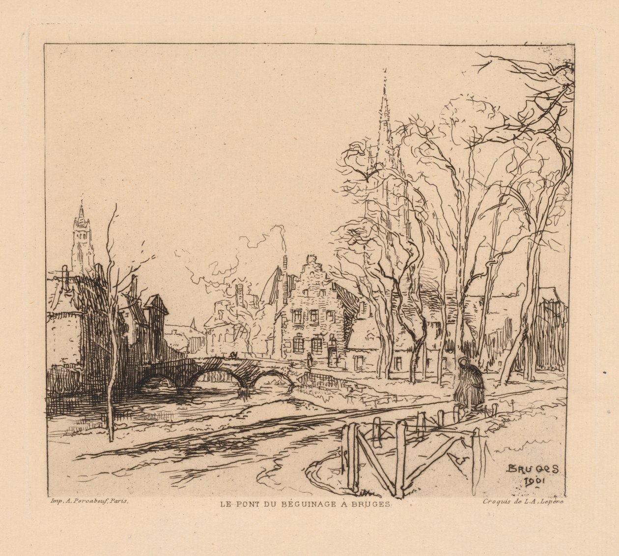 The Béguinage Bridge in Bruges La Pont du Beguinage à Bruges, 1901. af Auguste Louis Lepère