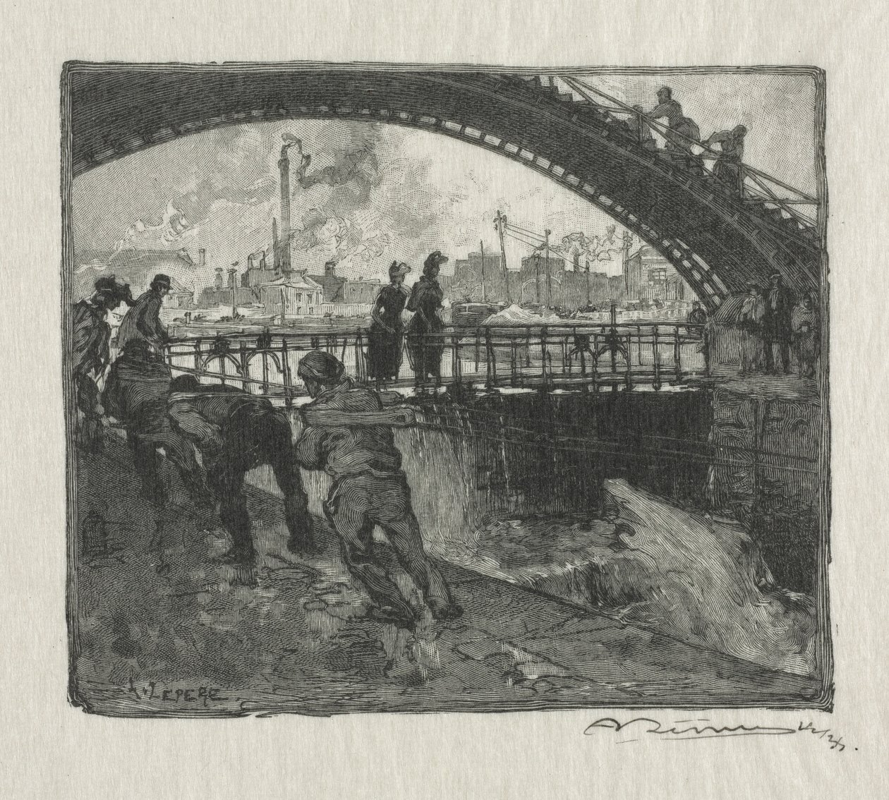 St. Martin-kanalens sluse, 1890. af Auguste Louis Lepère