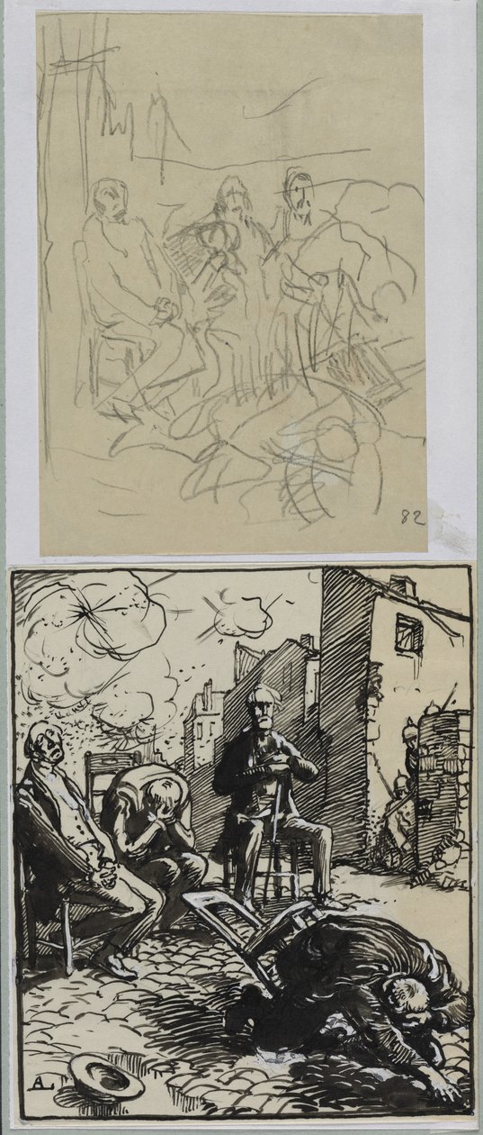Tre gidsler sidder af Auguste Louis Lepère