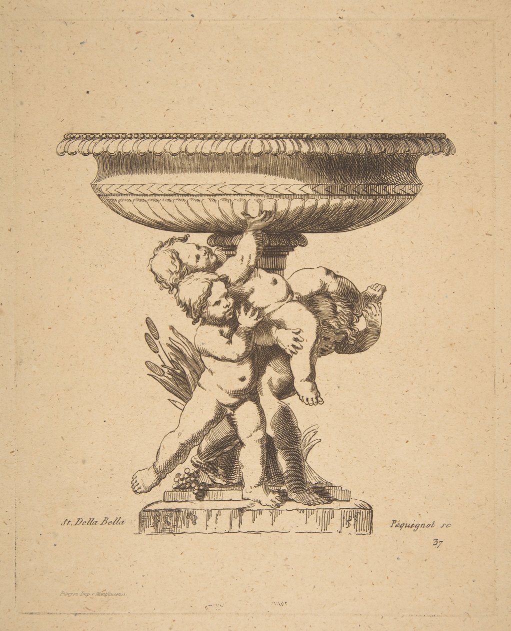 Ornamental design af tre børn, der holder et springvand op, 1800-tallet. af Auguste Pequegnot