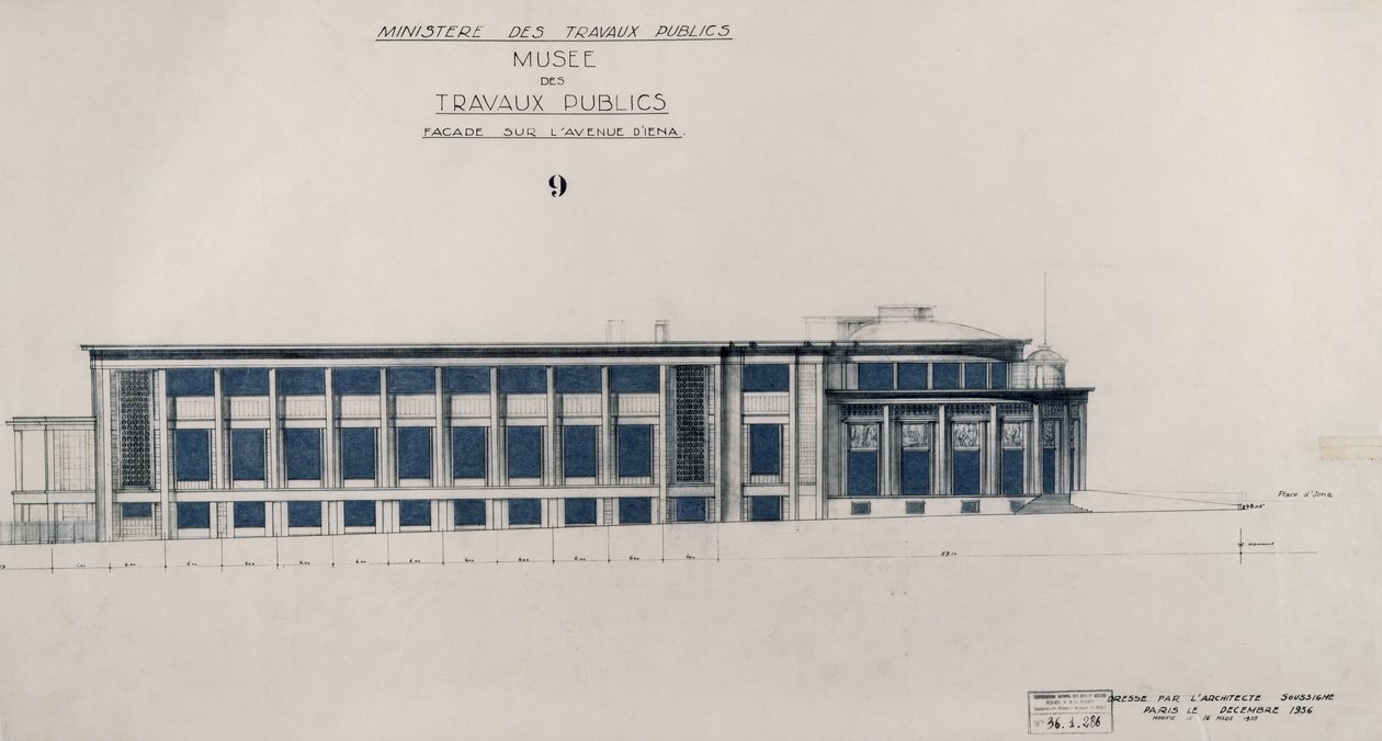 Projekt for Musee des Travaux Publiques, facade, Avenue d