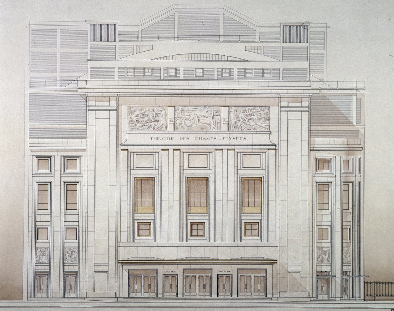 Theatre des Champs-Elysees: facade - projekt af Perret af Auguste Perret