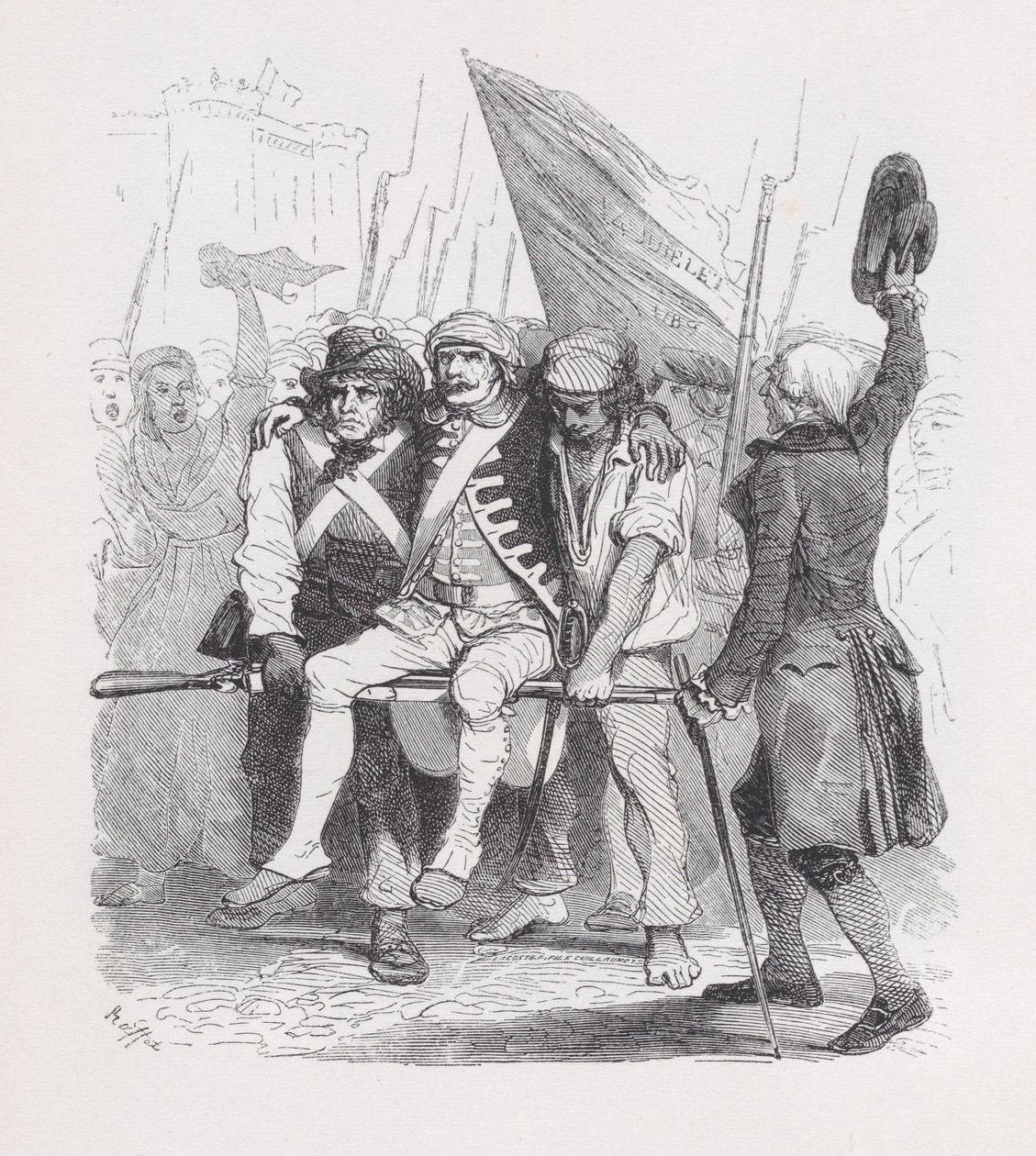 Fjortende juli, fra The Complete Works of Béranger, 1836. Skaber: Auguste Raffet, Lacoste, Eugène Guillaumot. af Auguste Raffet, Lacoste, Eugène Guillaumot