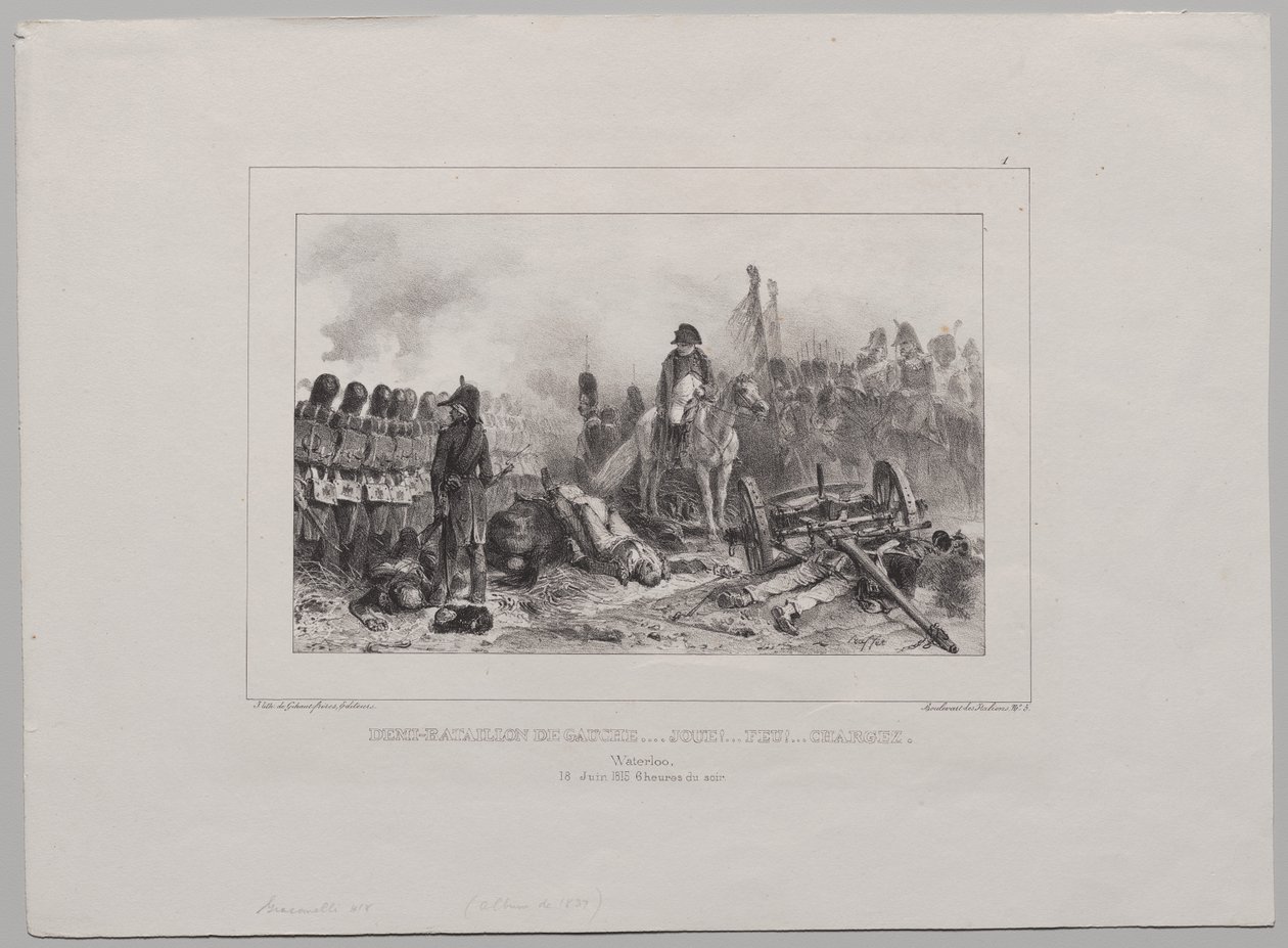 Litografisk album fra 1837: Halvbataljon til venstre... Sigt!...Ild!...Load af Auguste Raffet