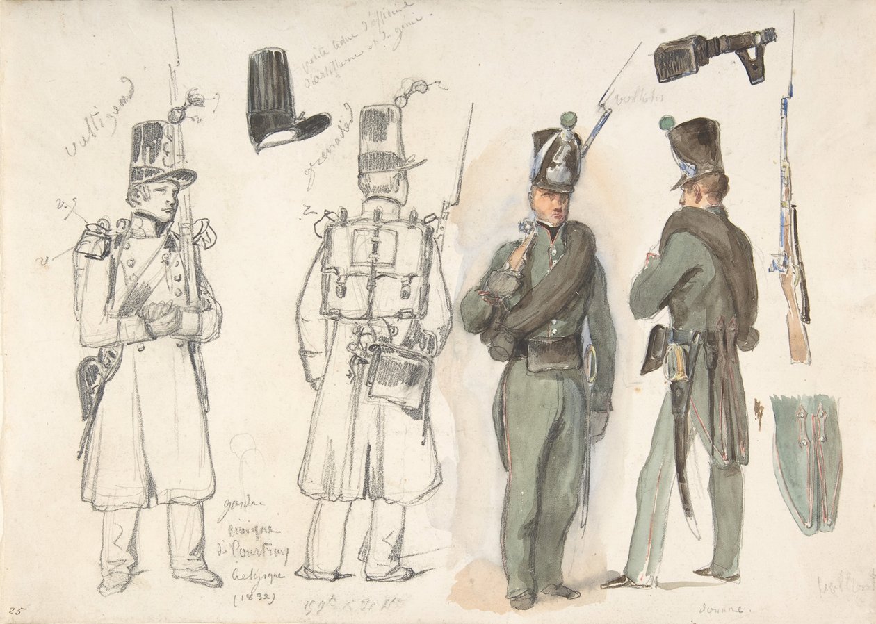 Uniformer fra civilgarden i Courtray, Belgien, 1832. af Auguste Raffet