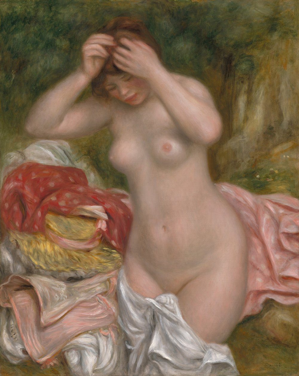 Badende arrangerer sit hår af Auguste Renoir
